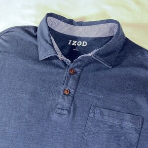 Izod mens navy blue 3 button collared pocket polo shirt - size L